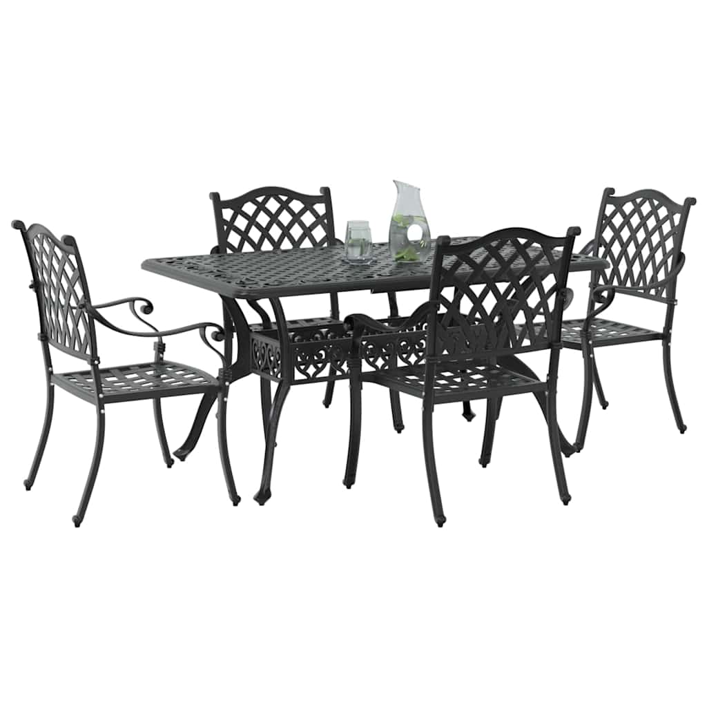 Set da Pranzo per Giardino 5 pcs Nero Alluminio