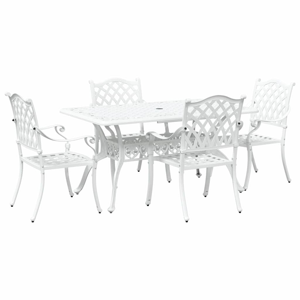 Set da Pranzo per Giardino 5 pcs Bianco Alluminio