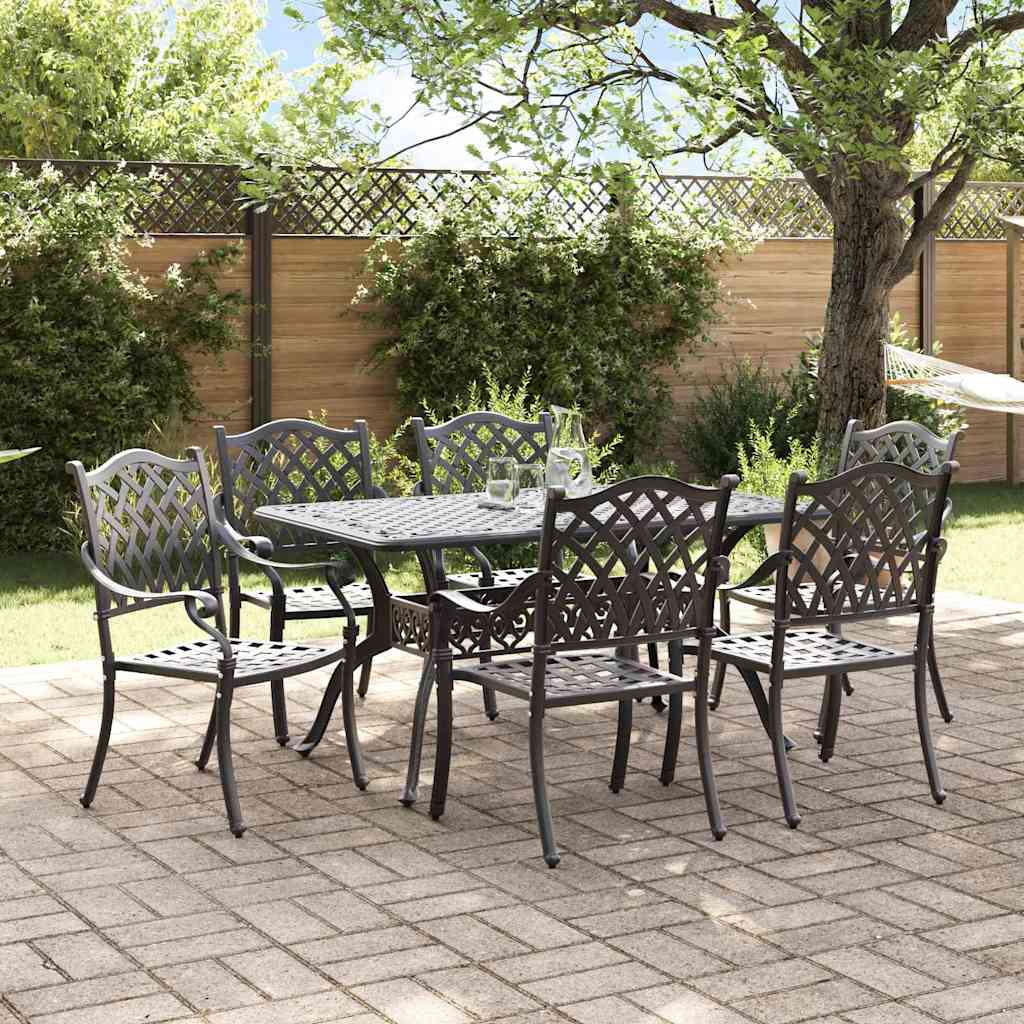 Set da Pranzo per Giardino 7 pcs Nero Alluminio