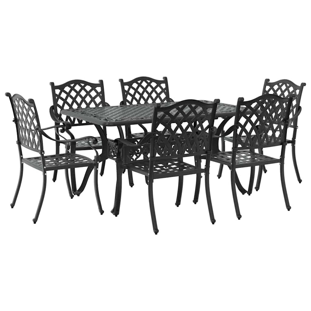 Set da Pranzo per Giardino 7 pcs Nero Alluminio