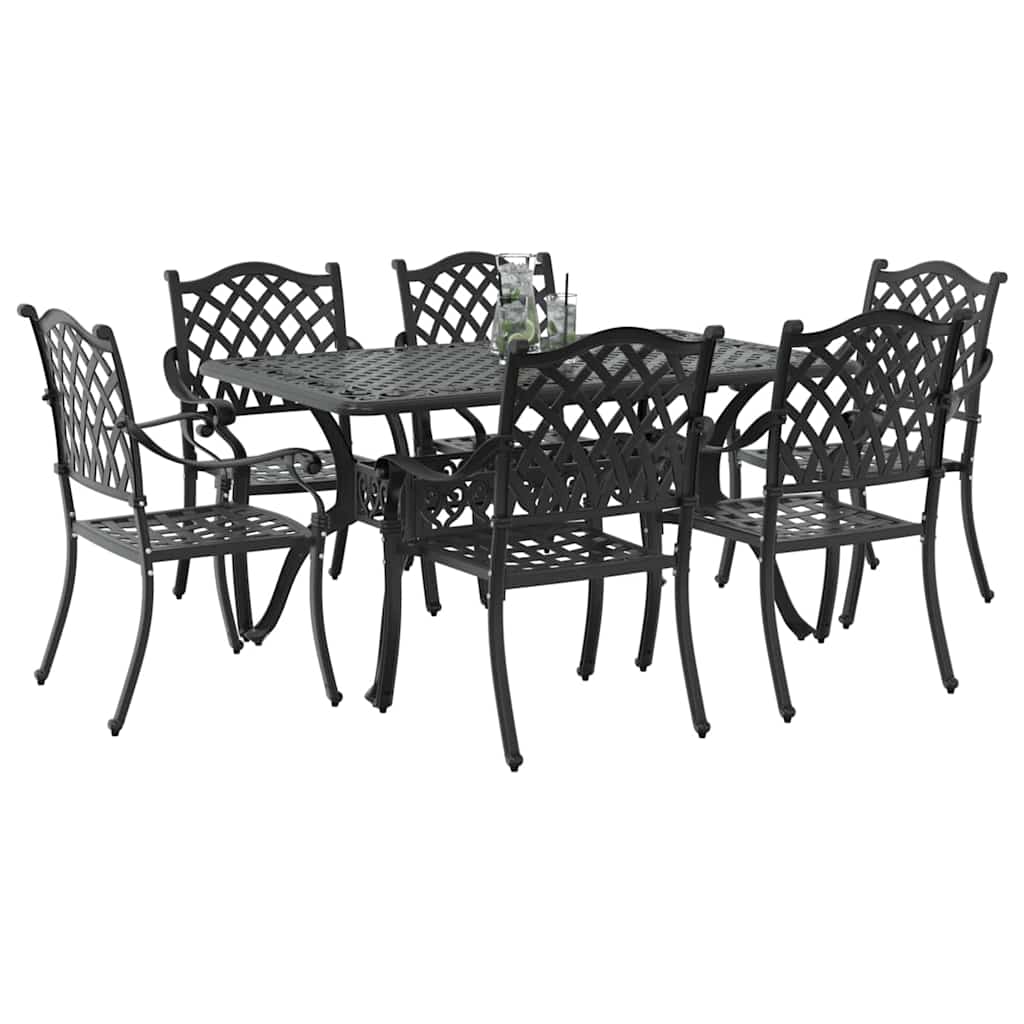 Set da Pranzo per Giardino 7 pcs Nero Alluminio