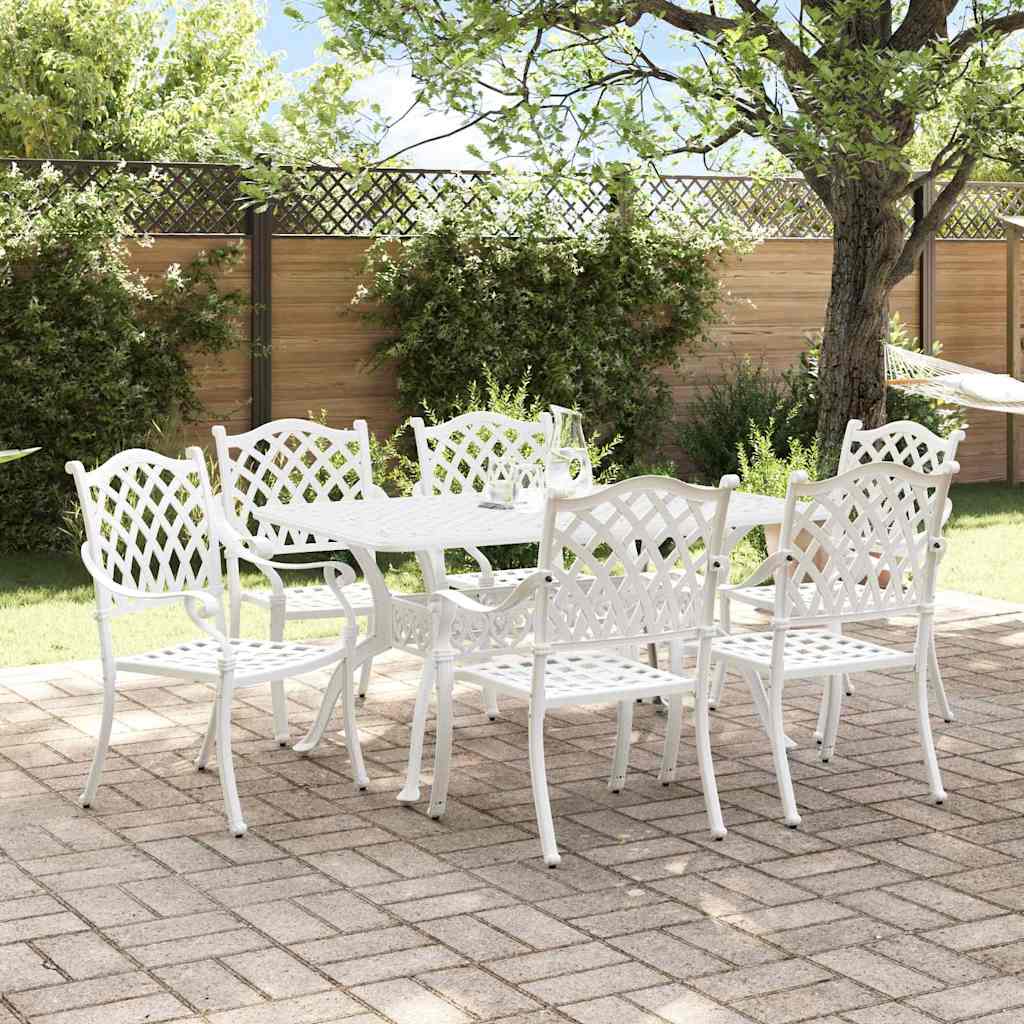 Set da Pranzo per Giardino 7 pcs Bianco Alluminio