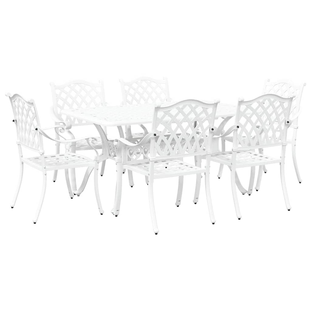 Set da Pranzo per Giardino 7 pcs Bianco Alluminio
