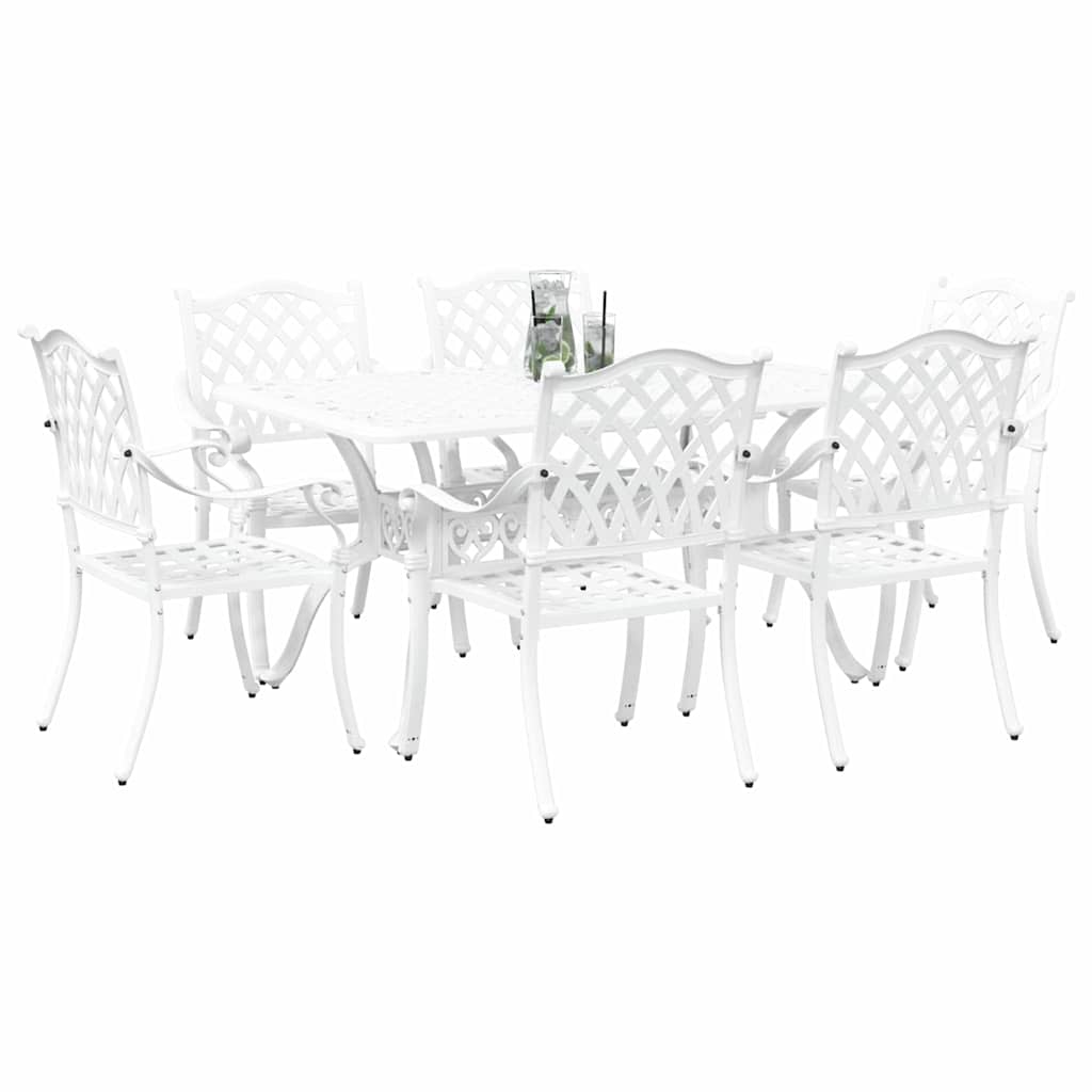 Set da Pranzo per Giardino 7 pcs Bianco Alluminio