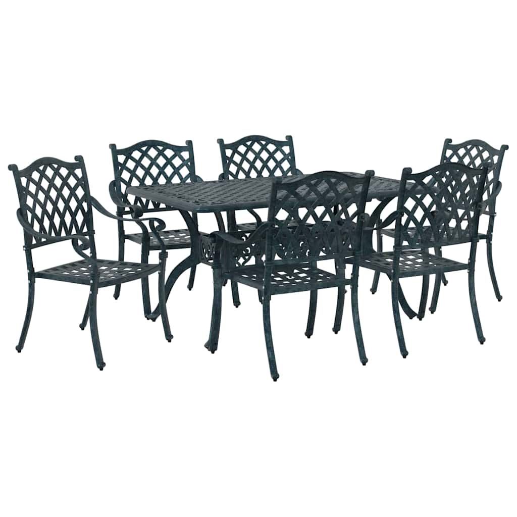 Set da Pranzo per Giardino 7 pcs Verde Alluminio