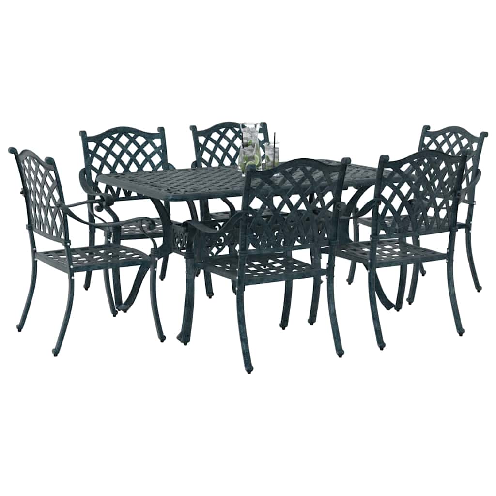 Set da Pranzo per Giardino 7 pcs Verde Alluminio