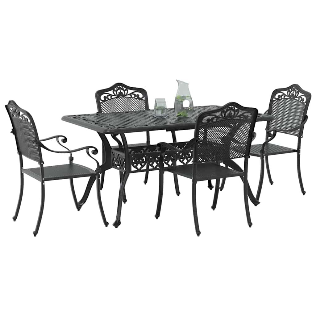 Set da Pranzo per Giardino 5 pcs Nero Alluminio