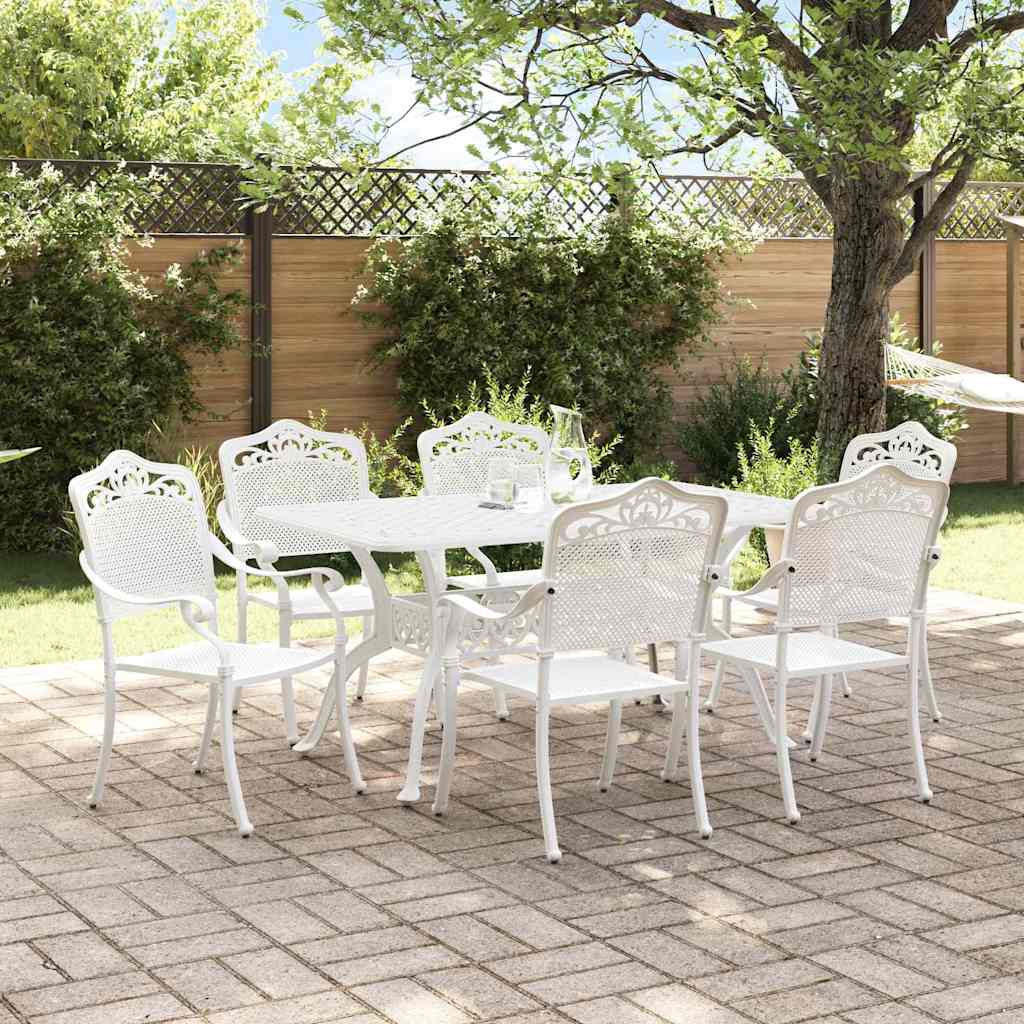 Set da Pranzo per Giardino 7 pcs Bianco Alluminio