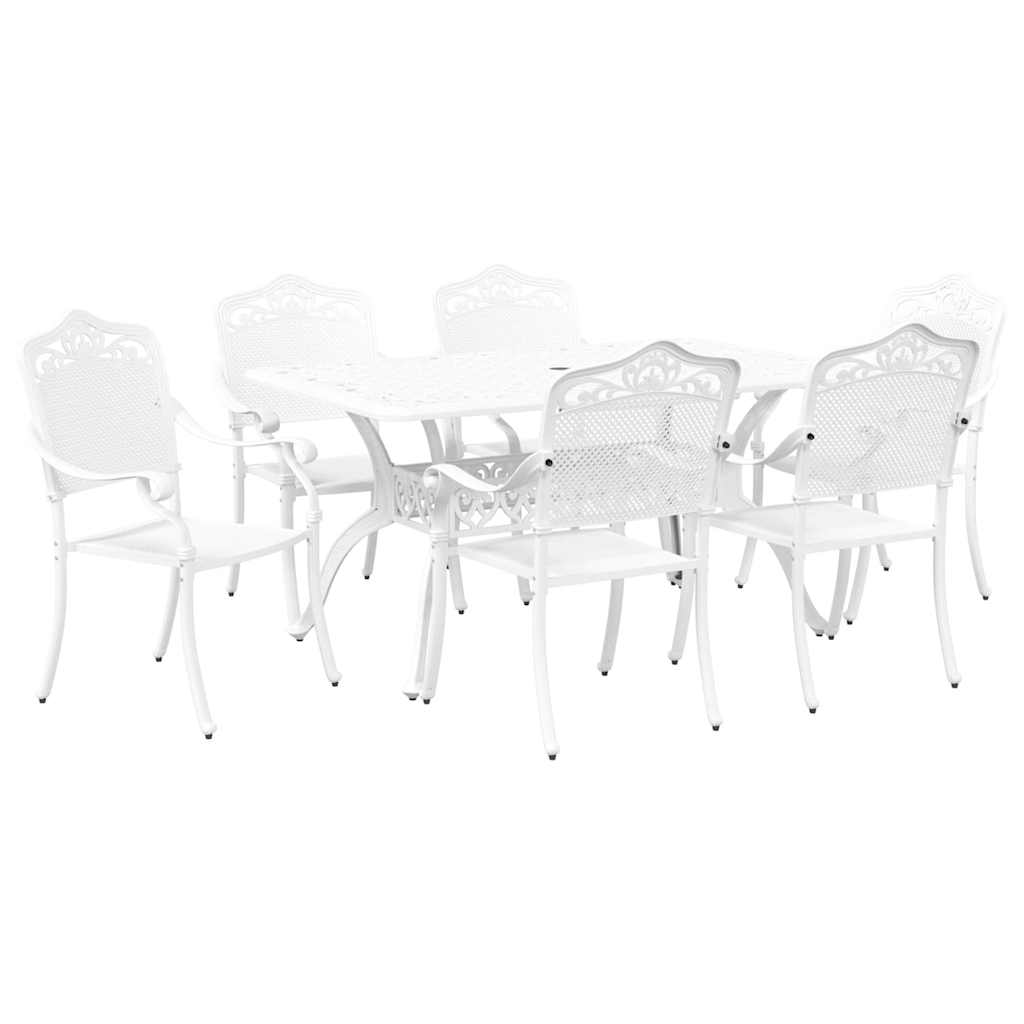 Set da Pranzo per Giardino 7 pcs Bianco Alluminio