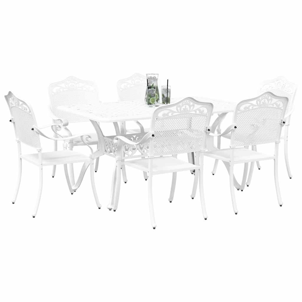 Set da Pranzo per Giardino 7 pcs Bianco Alluminio