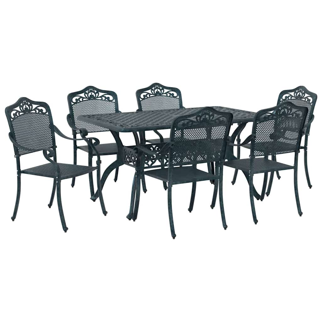 Set da Pranzo per Giardino 7 pcs Verde Alluminio