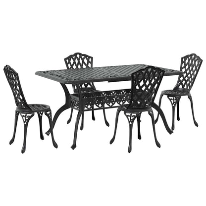 Set da Pranzo per Giardino 5 pcs Nero Alluminio