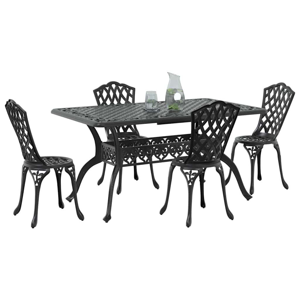 Set da Pranzo per Giardino 5 pcs Nero Alluminio