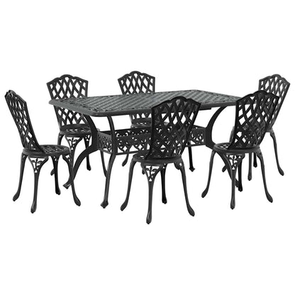 Set da Pranzo per Giardino 7 pcs Nero Alluminio