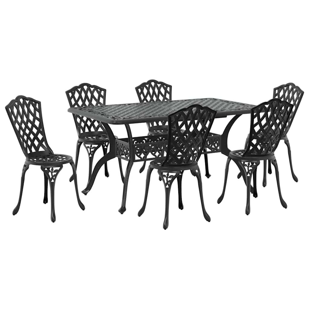 Set da Pranzo per Giardino 7 pcs Nero Alluminio