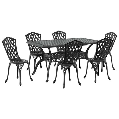 Set da Pranzo per Giardino 7 pcs Nero Alluminio