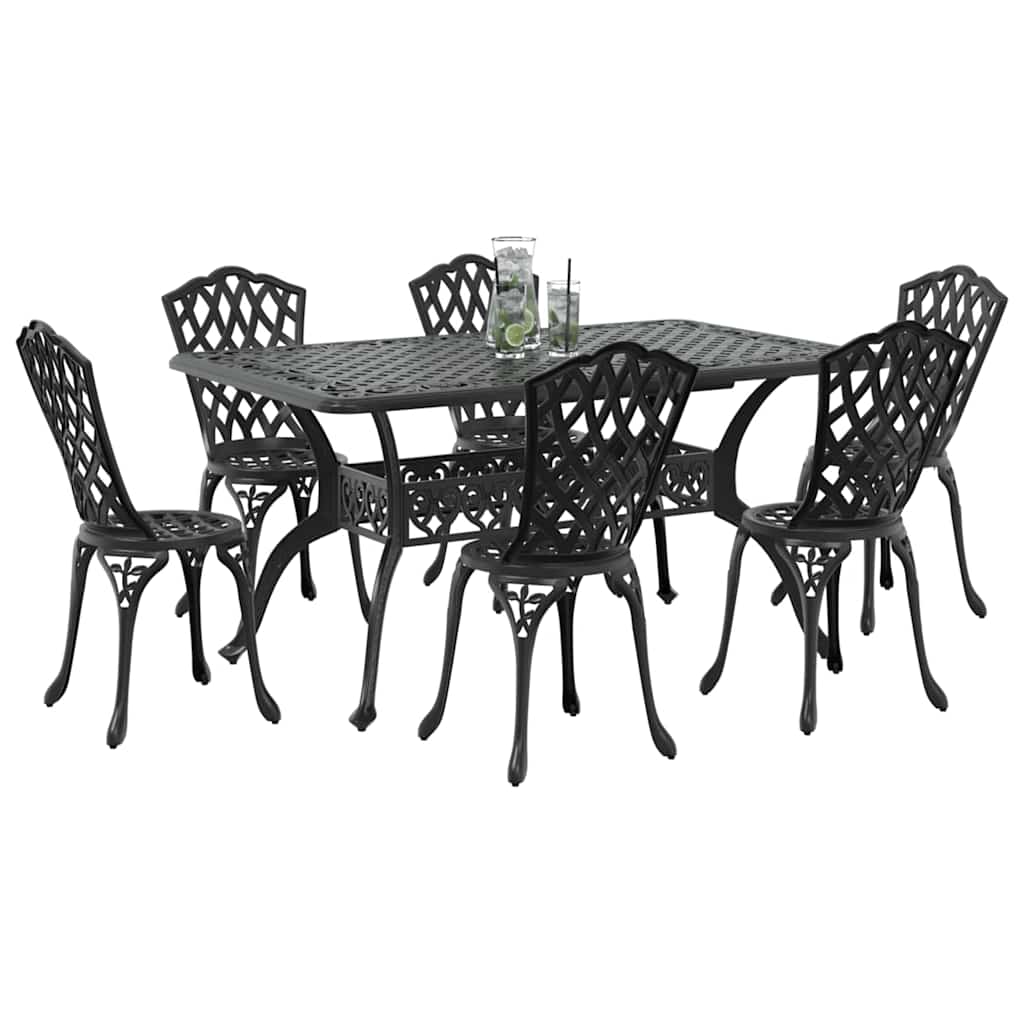 Set da Pranzo per Giardino 7 pcs Nero Alluminio