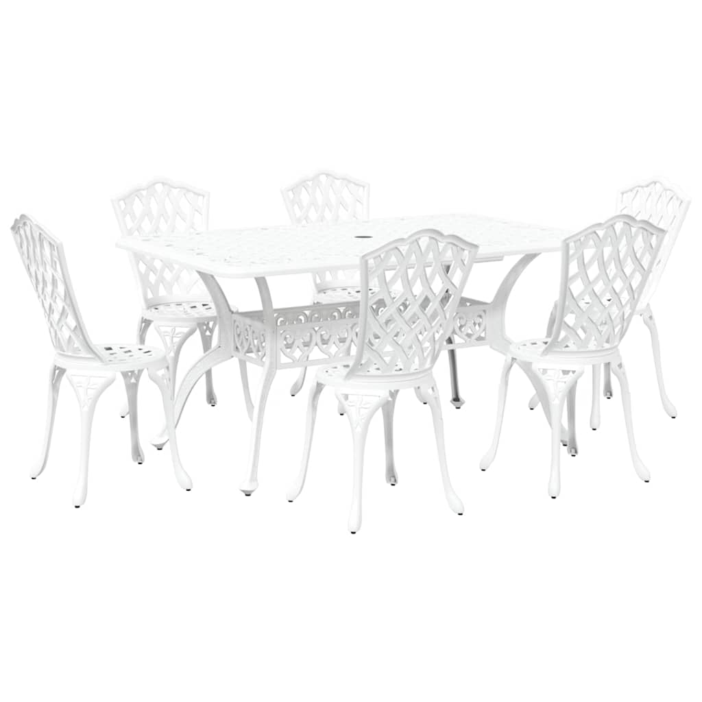 Set da Pranzo per Giardino 7 pcs Bianco Alluminio