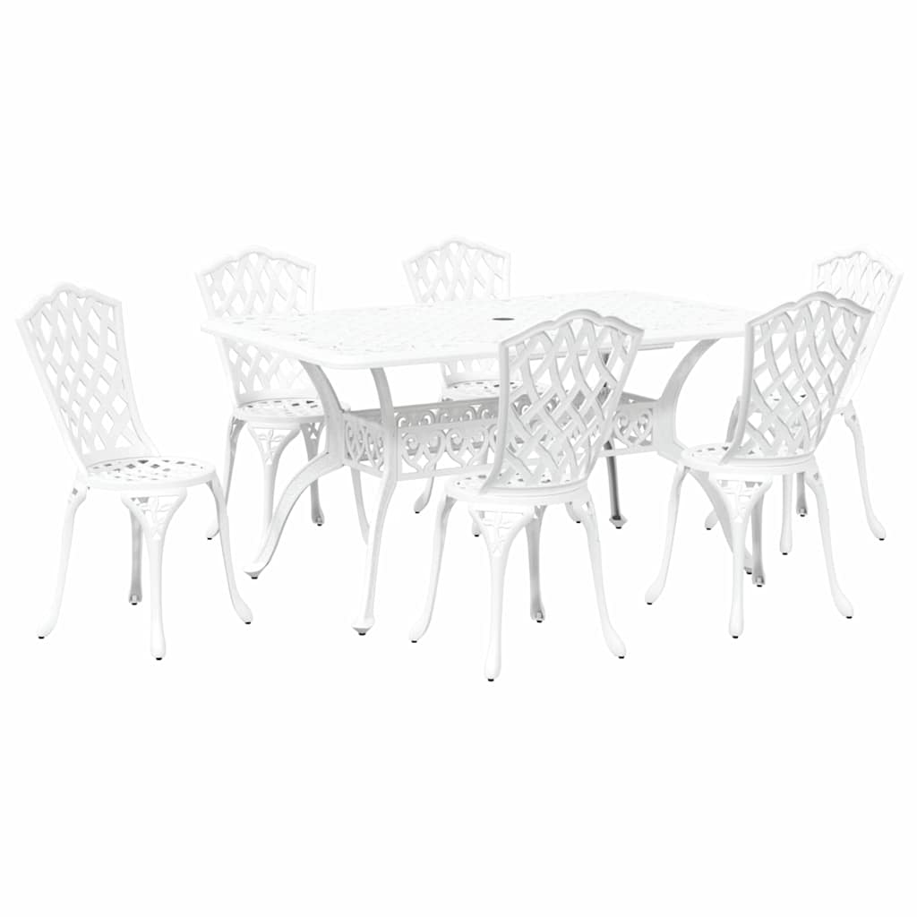 Set da Pranzo per Giardino 7 pcs Bianco Alluminio