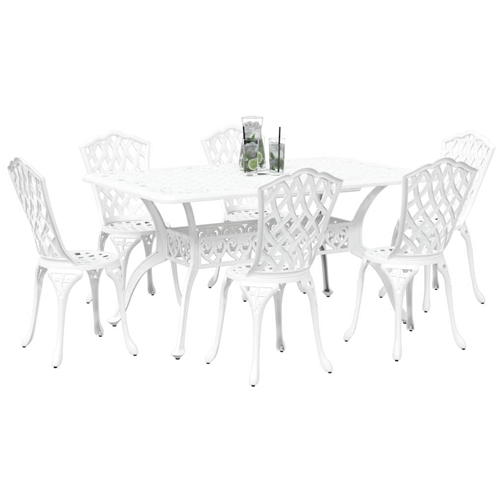 Set da Pranzo per Giardino 7 pcs Bianco Alluminio