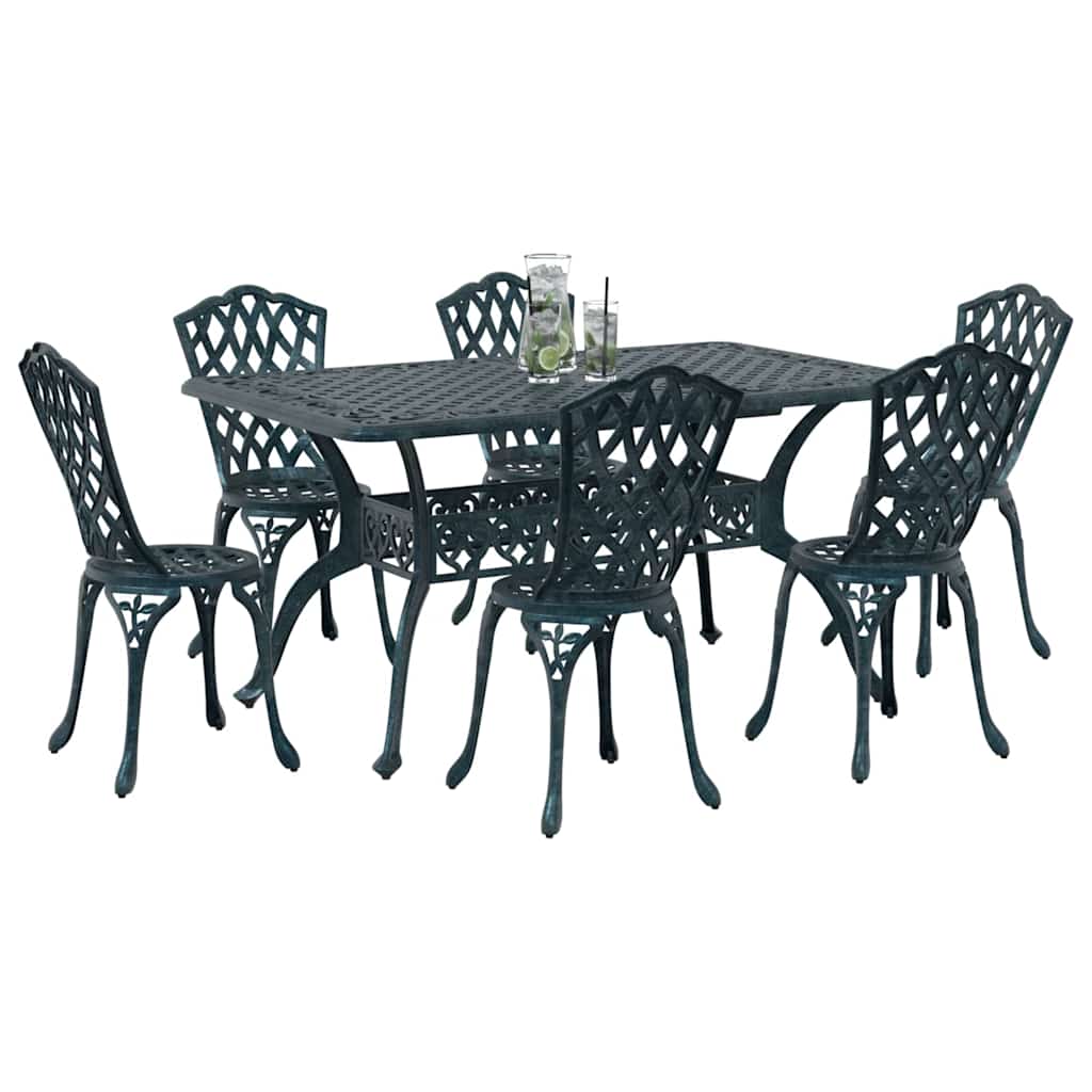 Set da Pranzo per Giardino 7 pcs Verde Alluminio