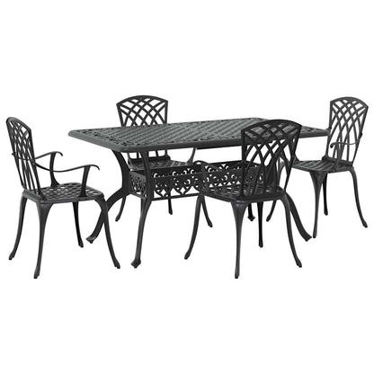 Set da Pranzo per Giardino 5 pcs Nero Alluminio