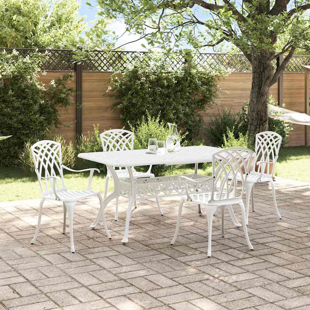 Set da Pranzo per Giardino 5 pcs Bianco Alluminio