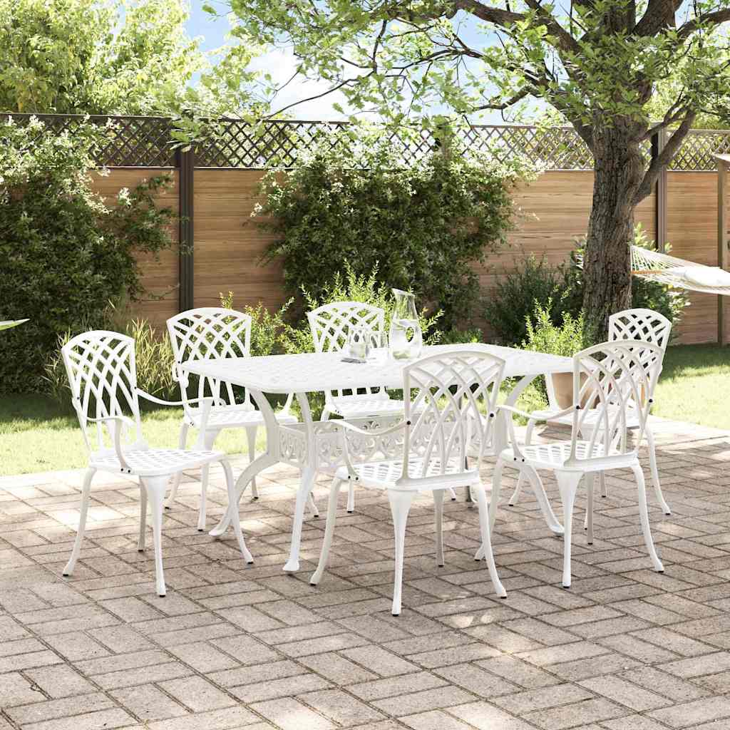 Set da Pranzo per Giardino 7 pcs Bianco Alluminio