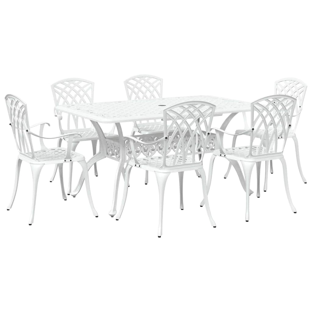 Set da Pranzo per Giardino 7 pcs Bianco Alluminio