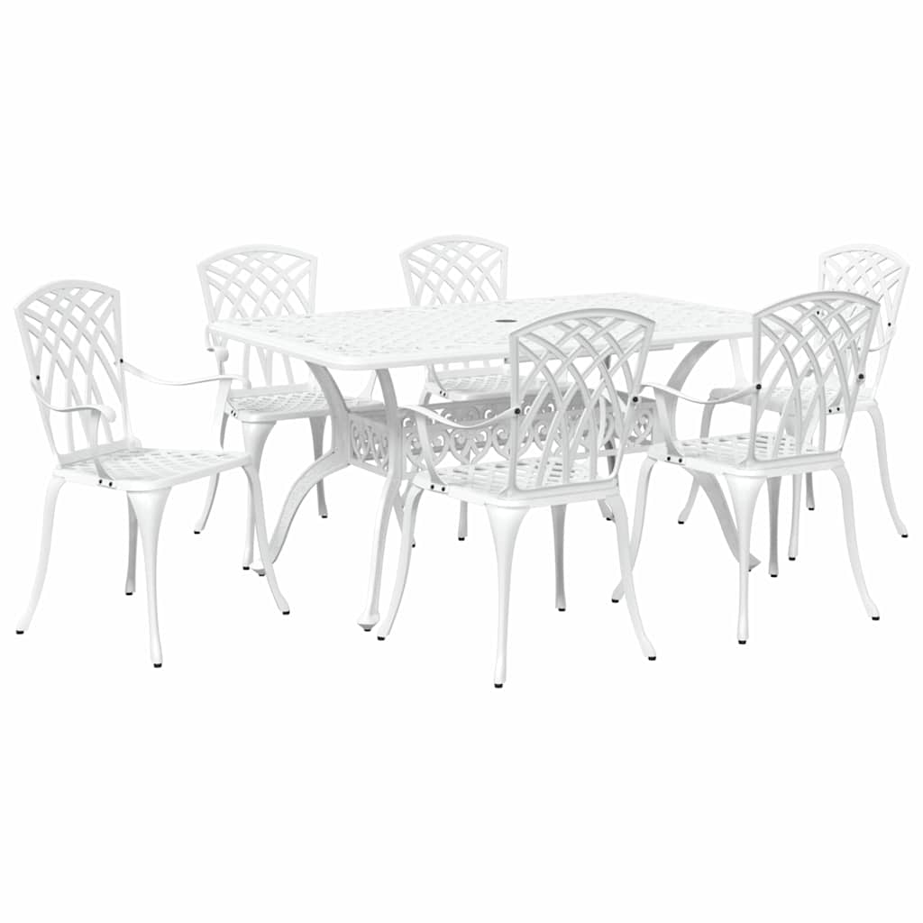 Set da Pranzo per Giardino 7 pcs Bianco Alluminio