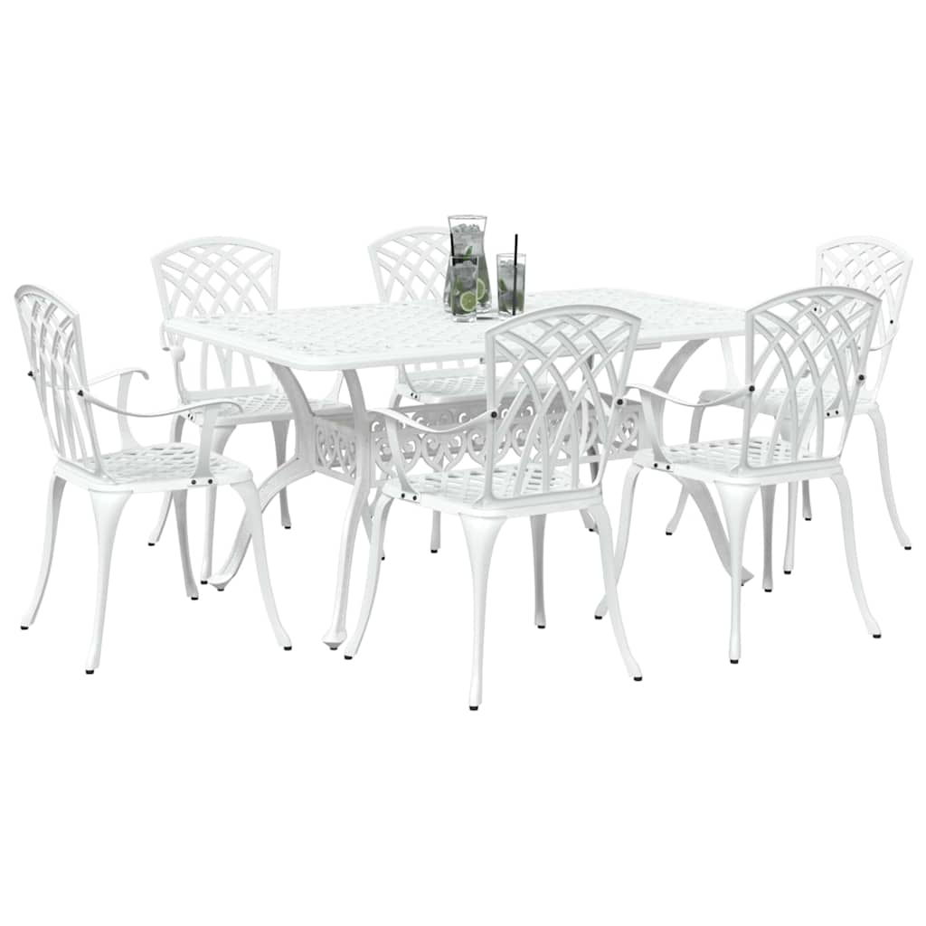 Set da Pranzo per Giardino 7 pcs Bianco Alluminio