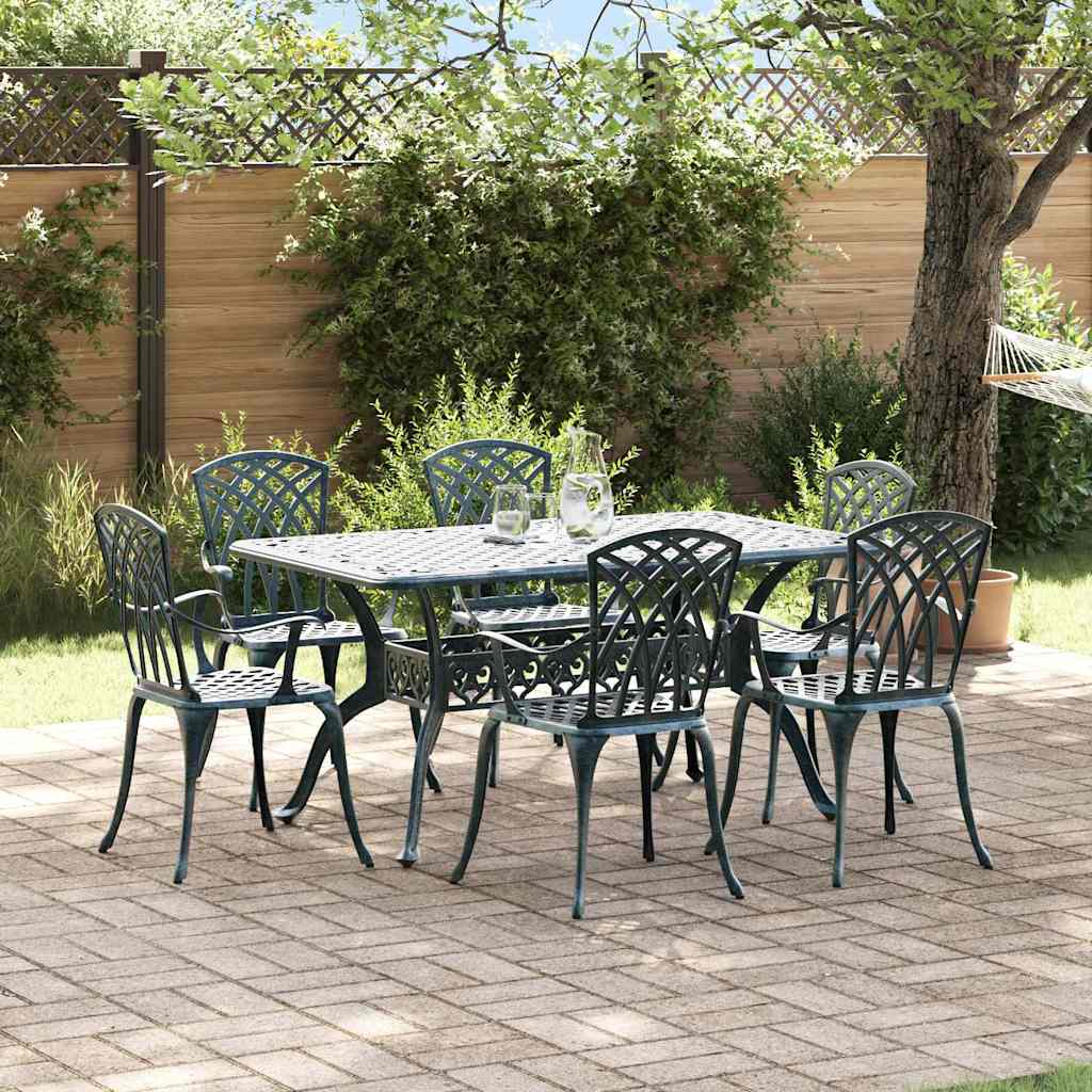 Set da Pranzo per Giardino 7 pcs Verde Alluminio