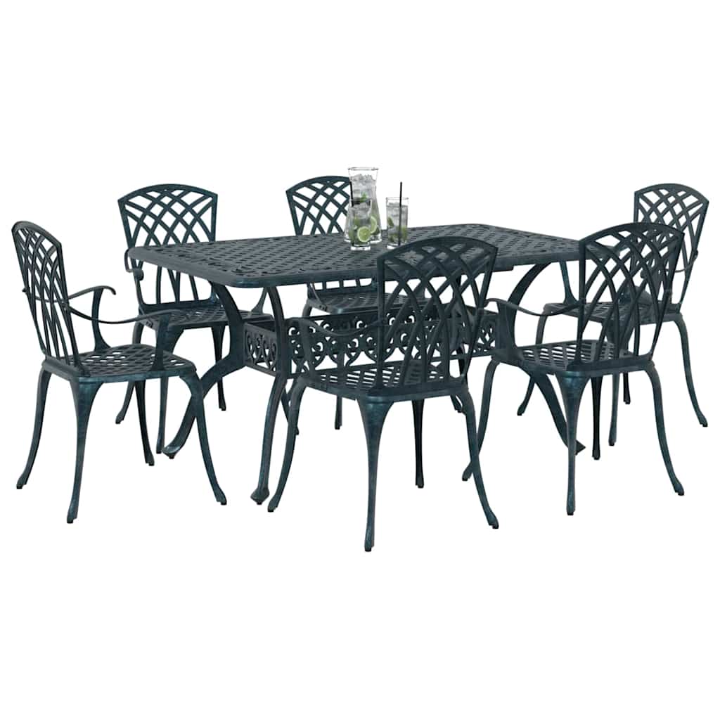 Set da Pranzo per Giardino 7 pcs Verde Alluminio