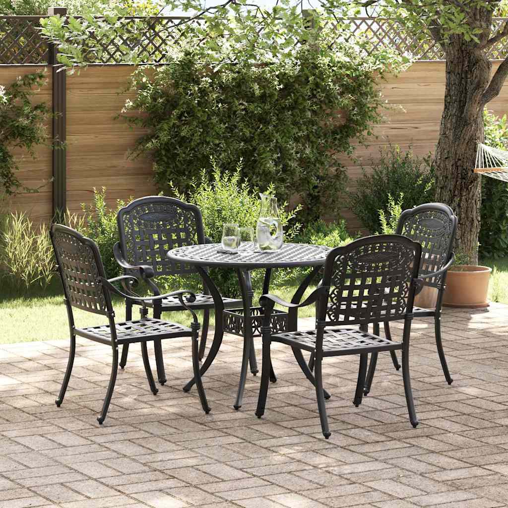 Set da Pranzo per Giardino 5 pcs Nero Alluminio