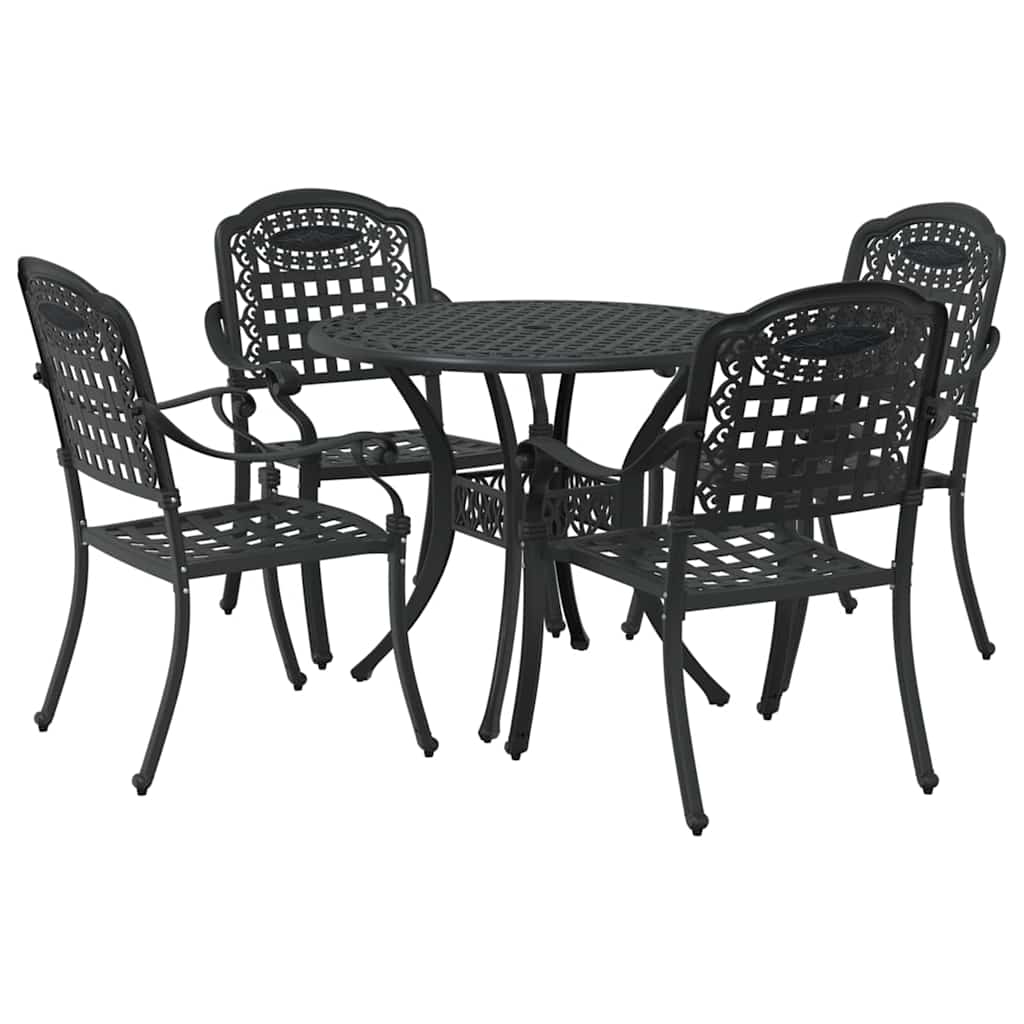 Set da Pranzo per Giardino 5 pcs Nero Alluminio