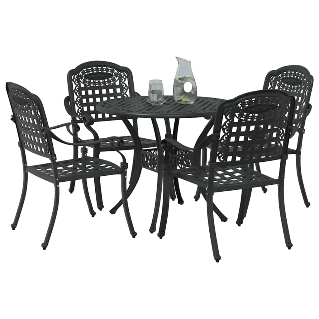 Set da Pranzo per Giardino 5 pcs Nero Alluminio