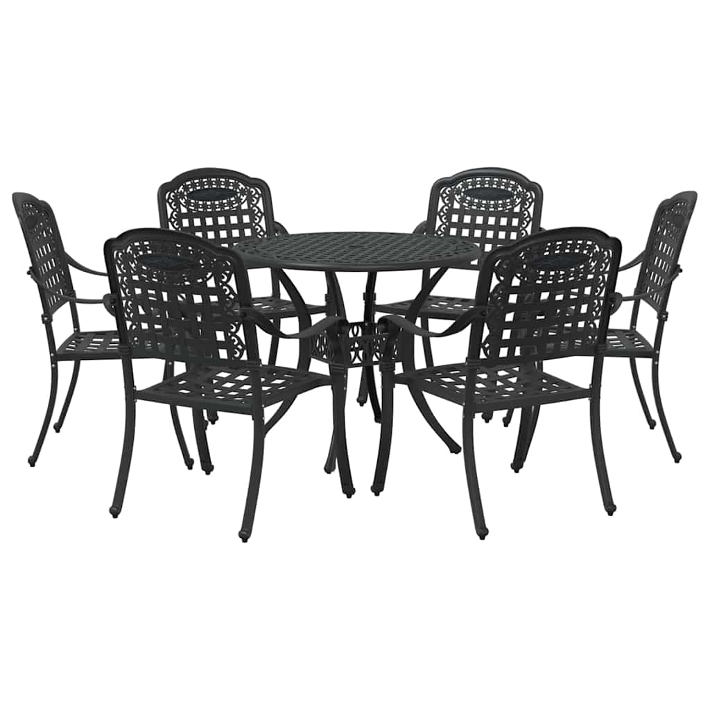 Set da Pranzo per Giardino 7 pcs Nero Alluminio