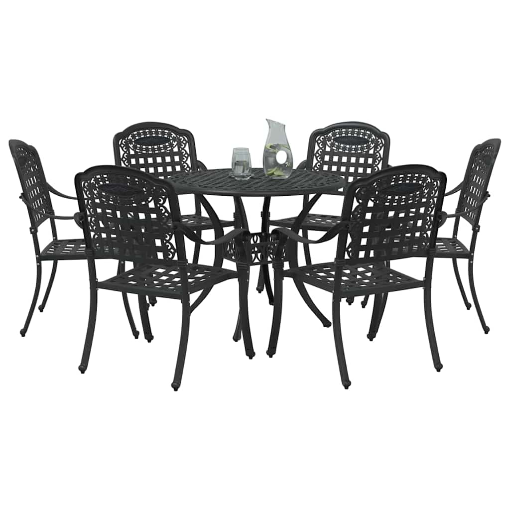 Set da Pranzo per Giardino 7 pcs Nero Alluminio