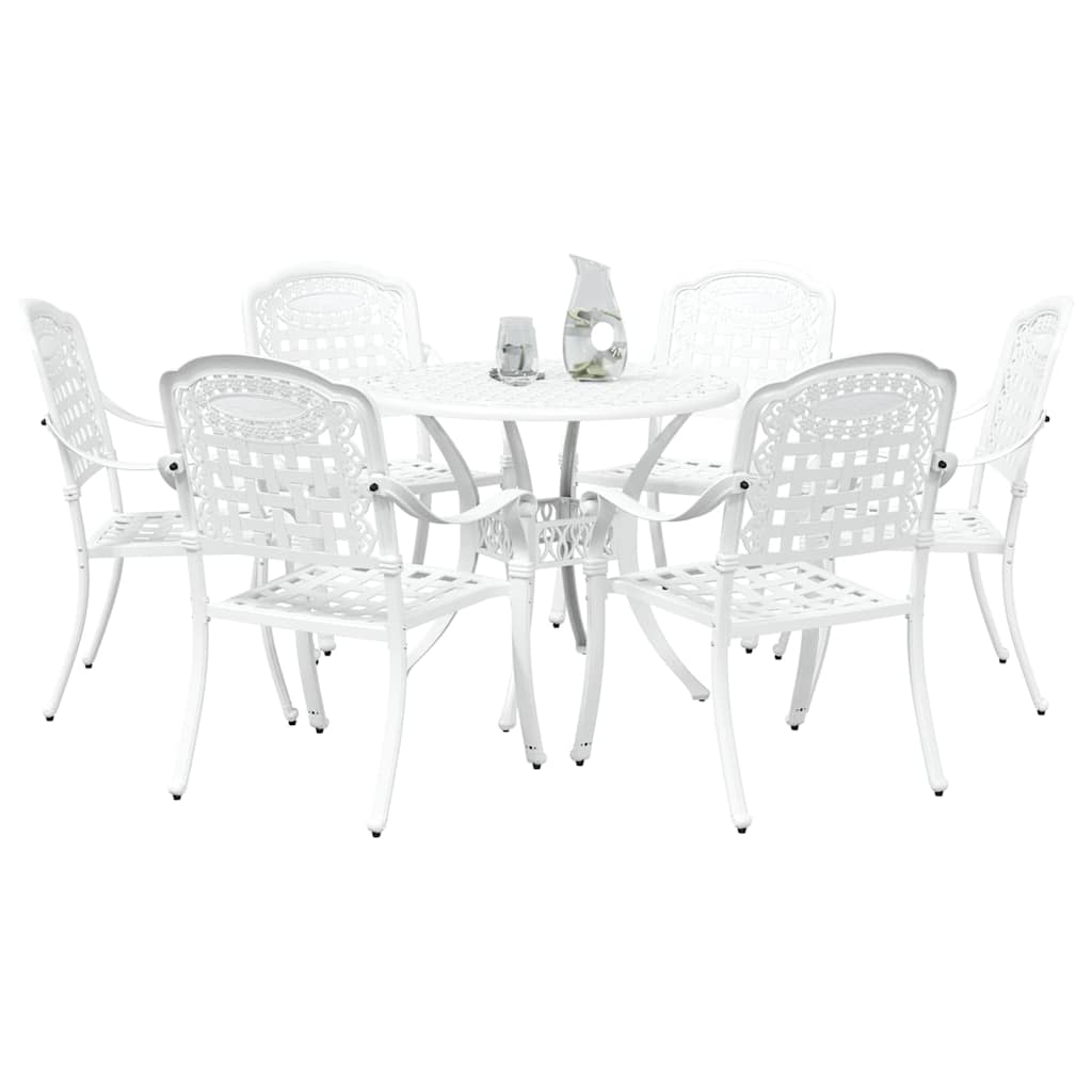 Set da Pranzo per Giardino 7 pcs Bianco Alluminio
