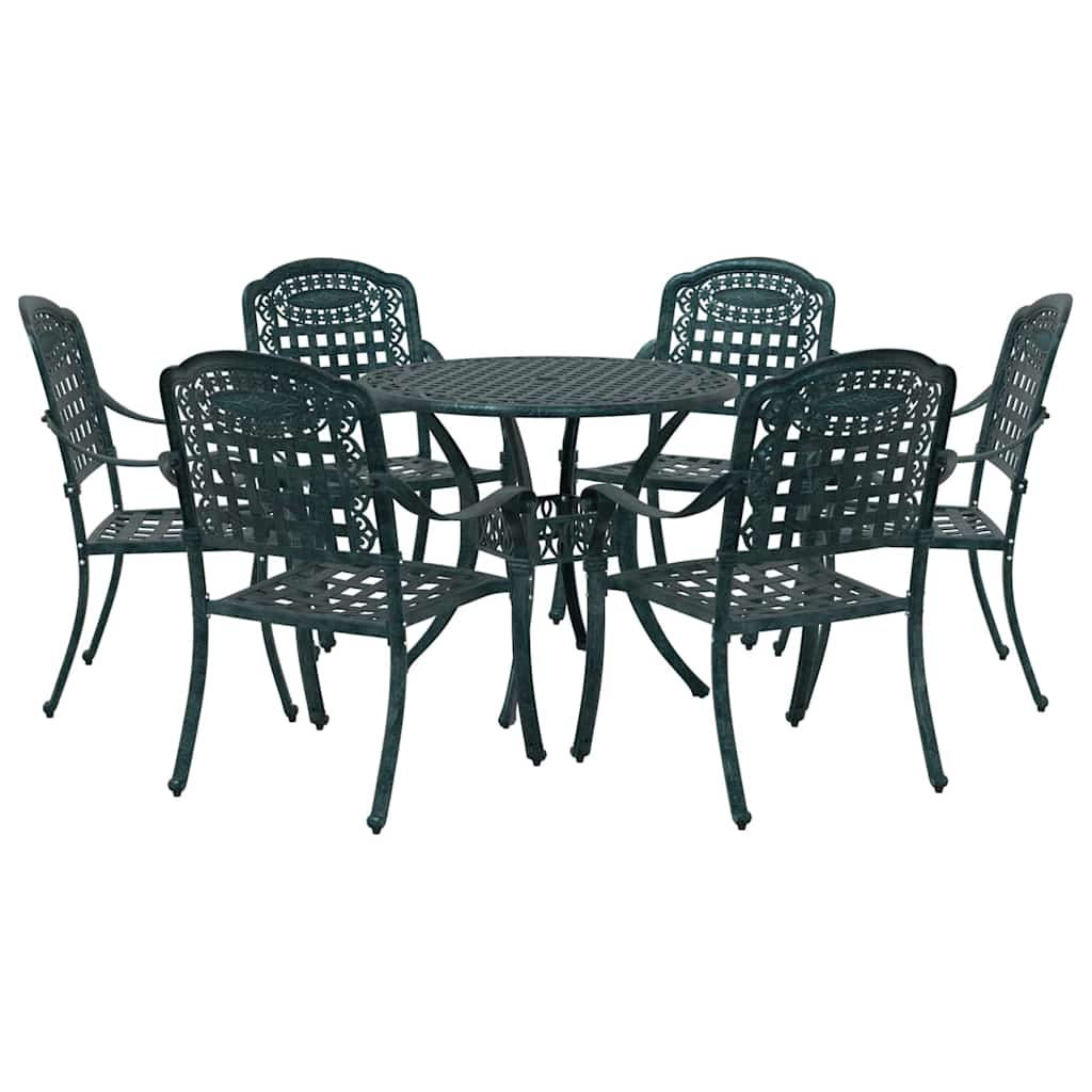 Set da Pranzo per Giardino 7 pcs Verde Alluminio