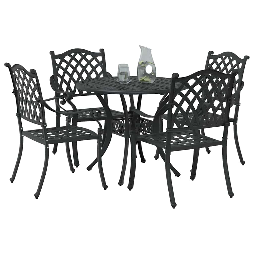 Set da Pranzo per Giardino 5 pcs Nero Alluminio