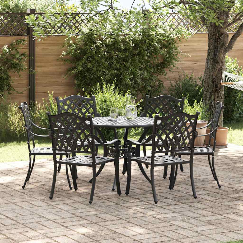 Set da Pranzo per Giardino 7 pcs Nero Alluminio
