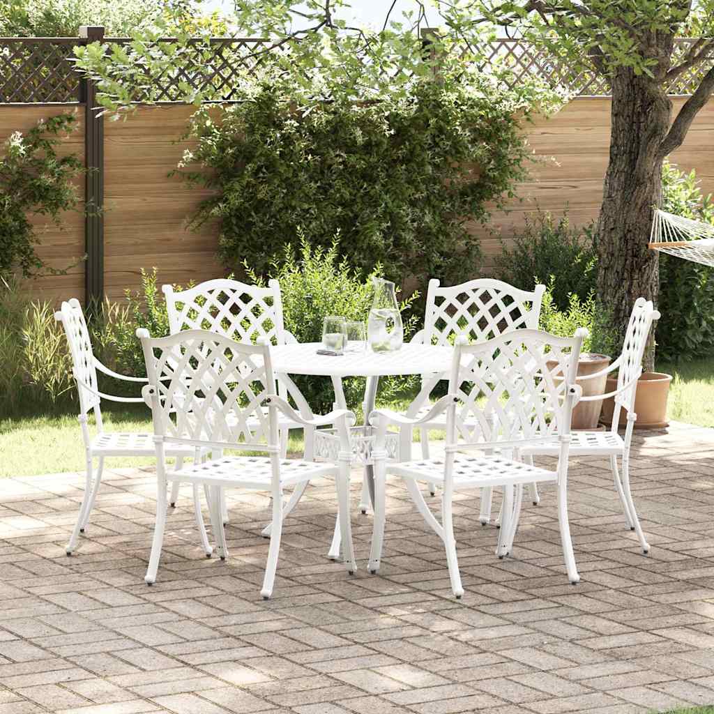 Set da Pranzo per Giardino 7 pcs Bianco Alluminio