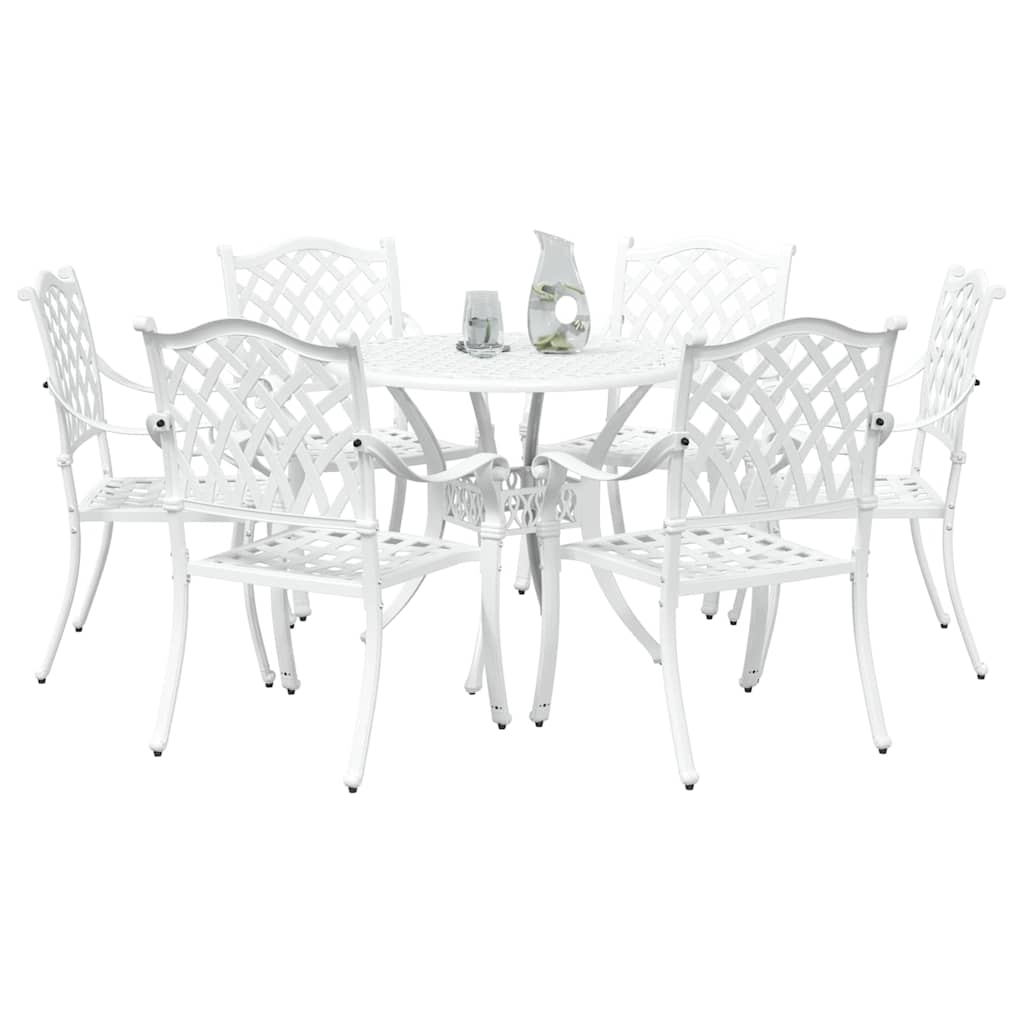 Set da Pranzo per Giardino 7 pcs Bianco Alluminio