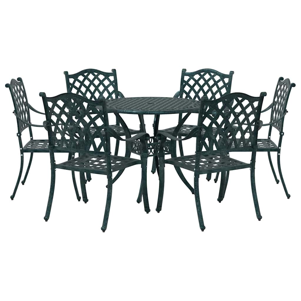 Set da Pranzo per Giardino 7 pcs Verde Alluminio