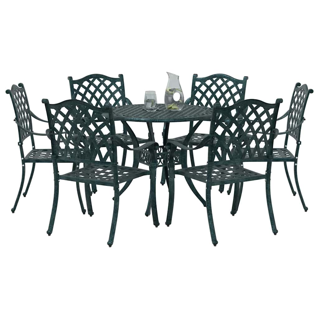 Set da Pranzo per Giardino 7 pcs Verde Alluminio