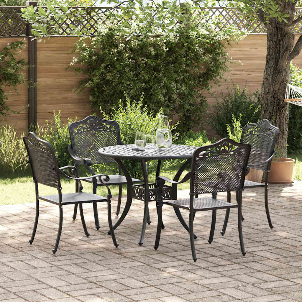 Set da Pranzo per Giardino 5 pcs Nero Alluminio