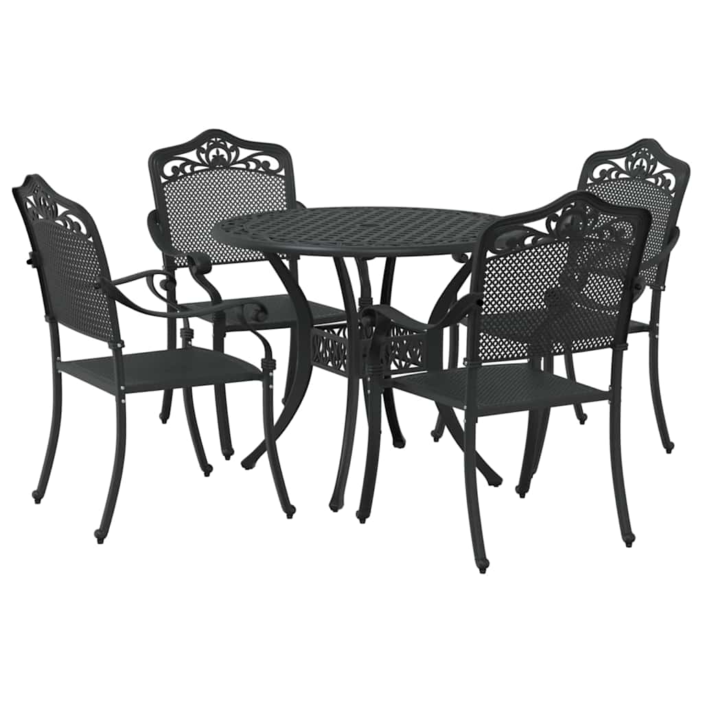 Set da Pranzo per Giardino 5 pcs Nero Alluminio