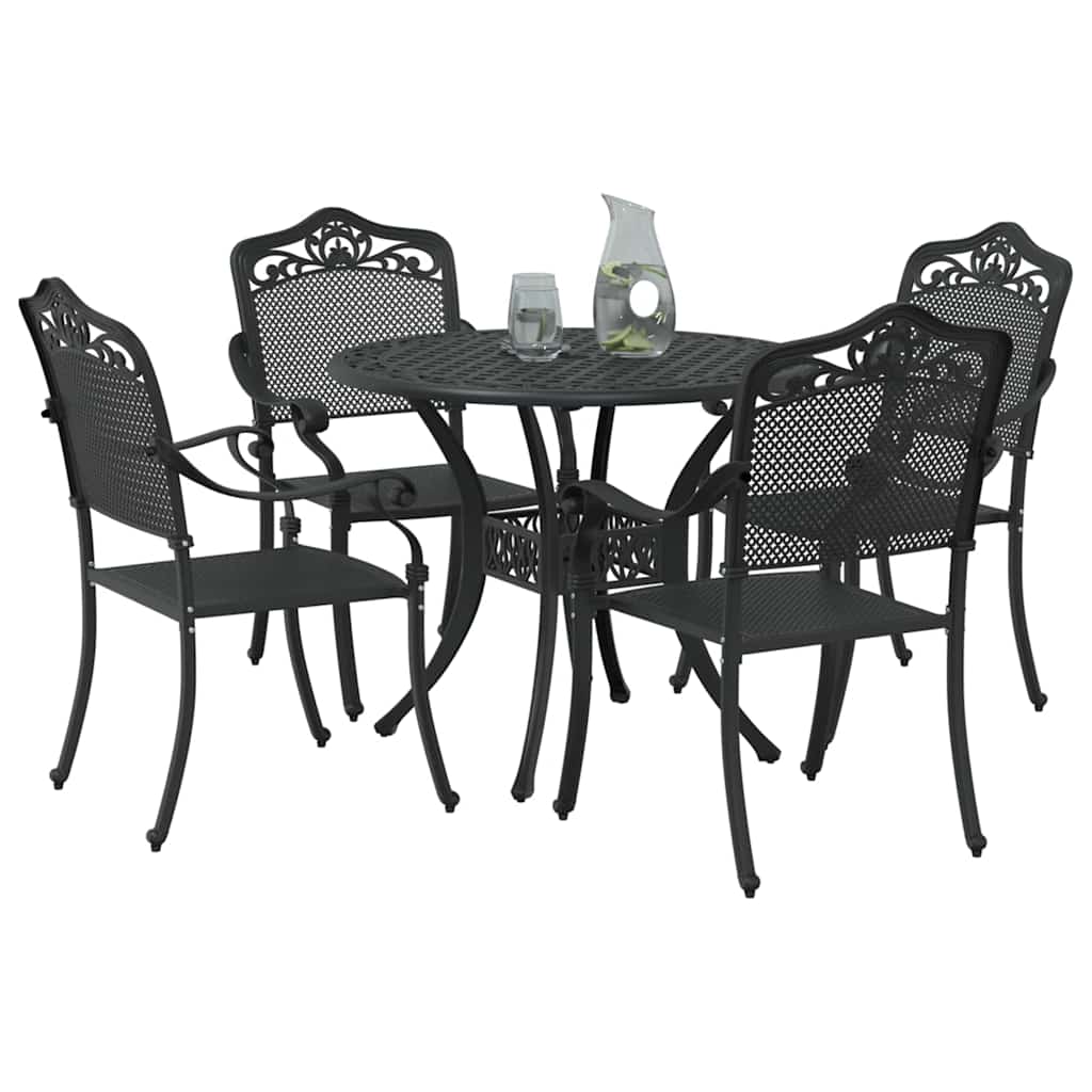 Set da Pranzo per Giardino 5 pcs Nero Alluminio