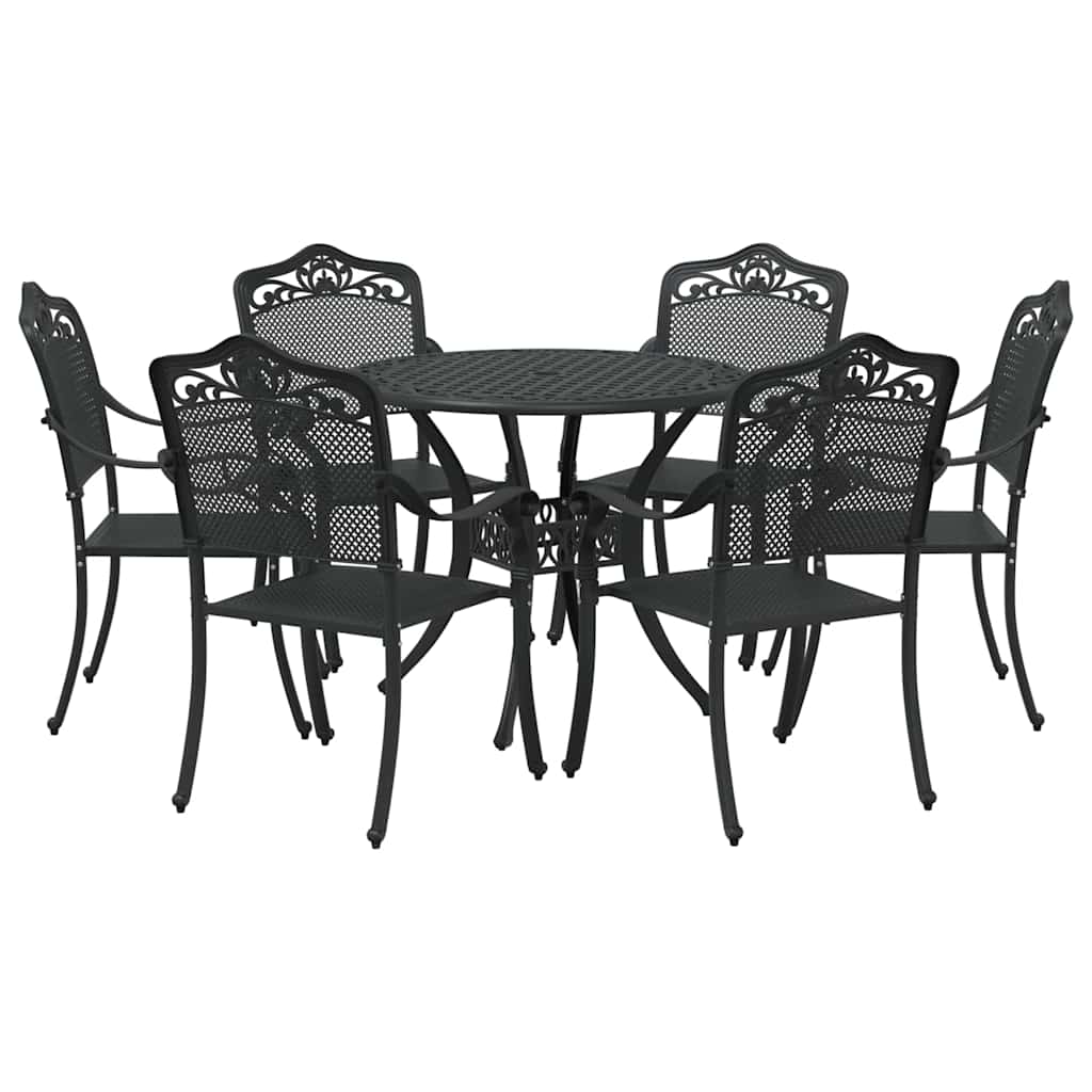 Set da Pranzo per Giardino 7 pcs Nero Alluminio